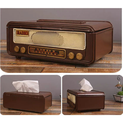🎁 Caja de pañuelos en forma de radio retro – Soporte para toallas de papel y servilletas para hogar, bar, oficina